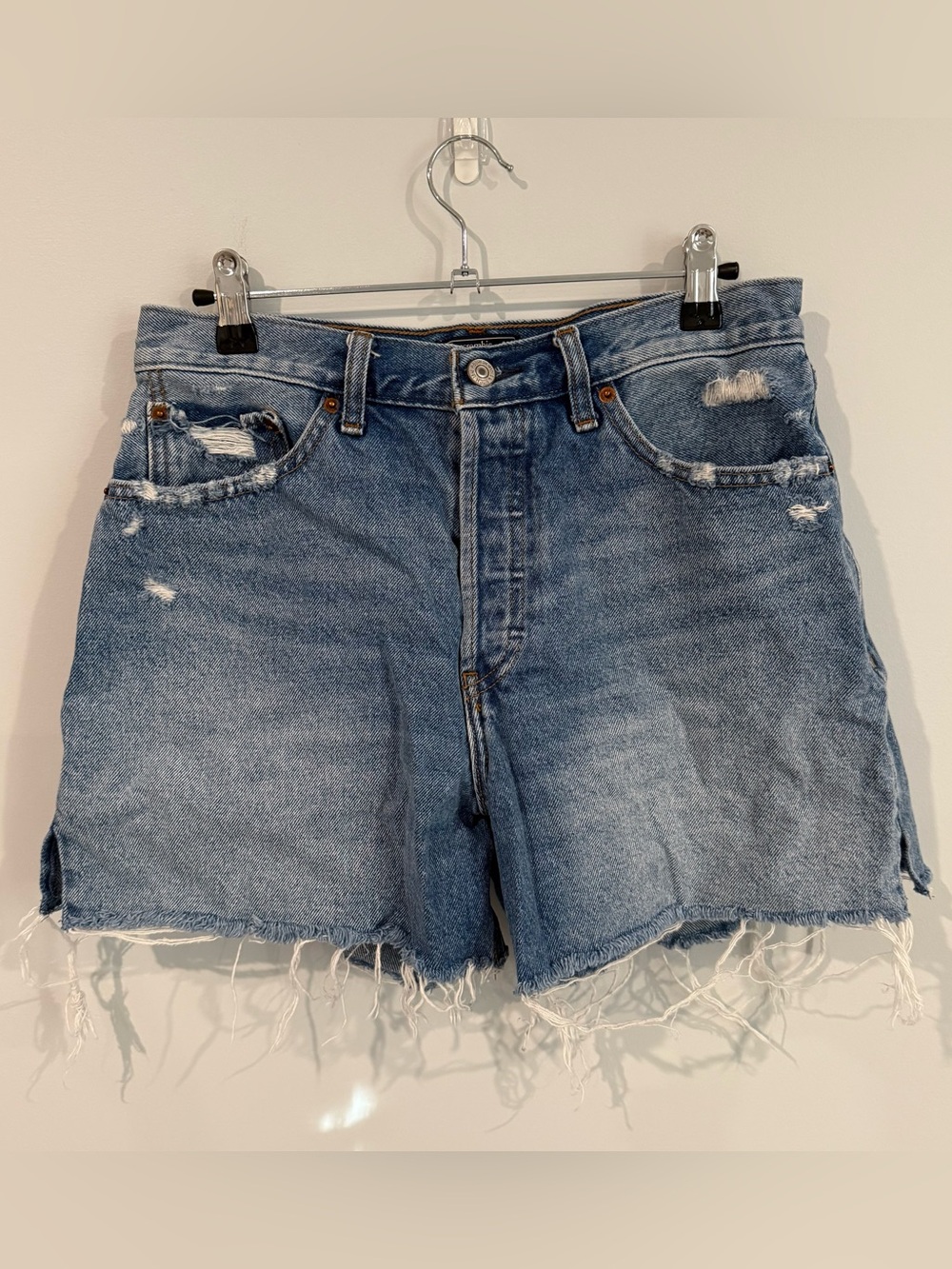 Abercrombie & Fitch Light Blue Distressed Denim Shorts